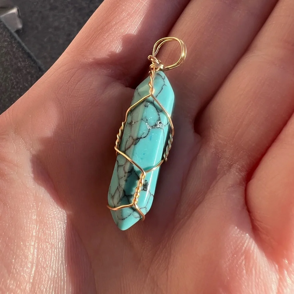 Turquoise Handmade Wire Wrapped Pendant - Picture 1 of 6